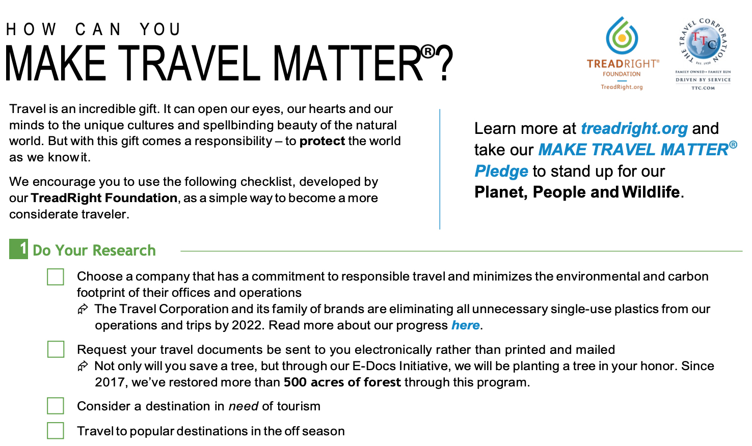 MAKE TRAVEL MATTER® Checklisg